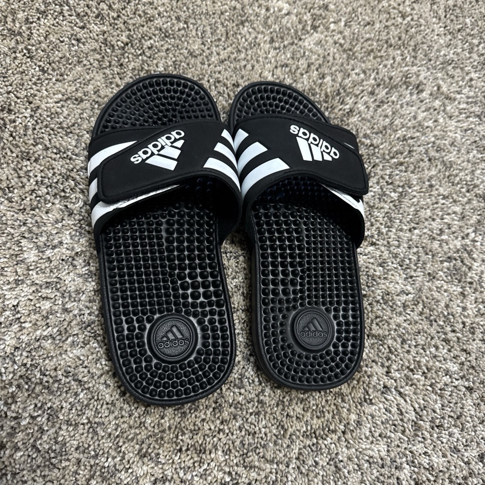 Adidas Black and White Comfort Slides
